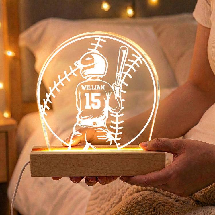 Custom Name, Number Gift For Baseball Players- Personalized Night Light 2