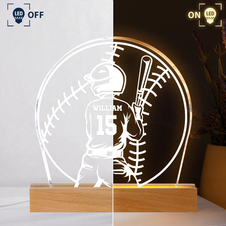 Custom Name, Number Gift For Baseball Players- Personalized Night Light 3