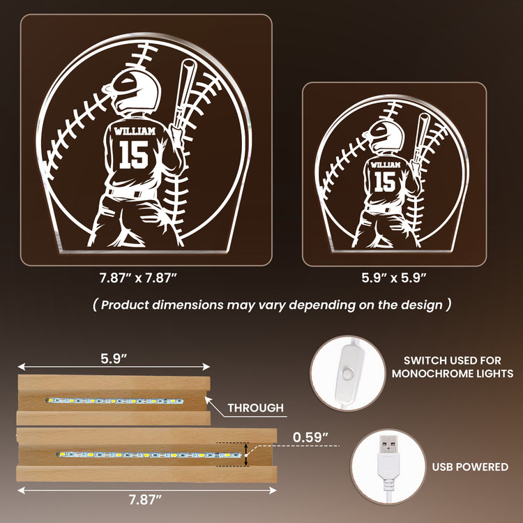 Custom Name, Number Gift For Baseball Players- Personalized Night Light 5