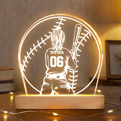 Custom Name, Number Gift For Softball Players- Personalized Night Light 1