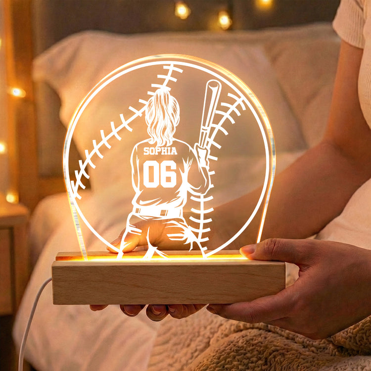 Custom Name, Number Gift For Softball Players- Personalized Night Light 2
