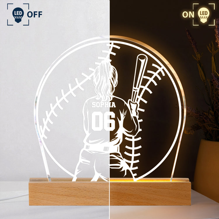 Custom Name, Number Gift For Softball Players- Personalized Night Light 3