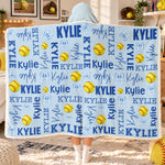 Custom Name Softball Baseball With Bow For Kids, Daughters, Sport Players - Personalized Blanket Hoodie 1