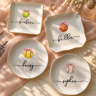 Custom Name Sport Coquette Senior Night Team Gift - Softball, Volleyball, Soccer, Tennis - Personalized Jewelry Dish