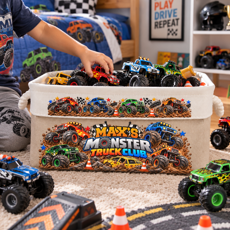Custom Name Toddler Monster Truck Toy - Personalized Storage Basket 2