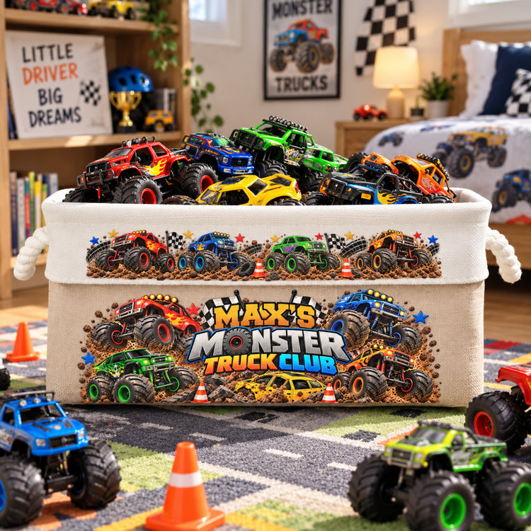 Custom Name Toddler Monster Truck Toy - Personalized Storage Basket 3
