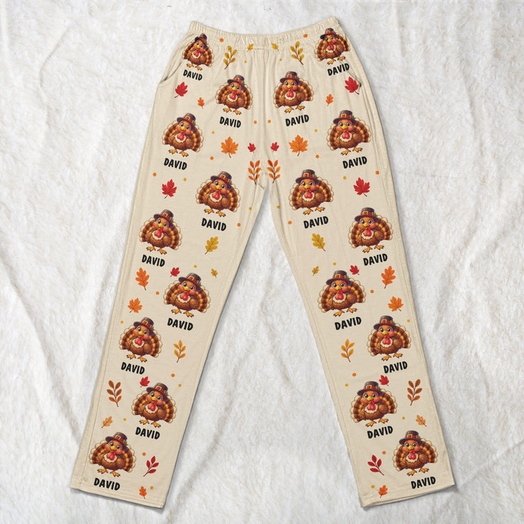 Custom Name, Turkey, Thankgiving Matching Pants - Personalized Lounge Pants 2