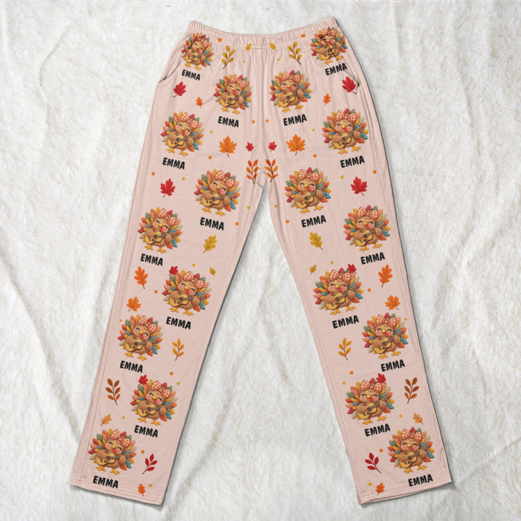 Custom Name, Turkey, Thankgiving Matching Pants - Personalized Lounge Pants 4