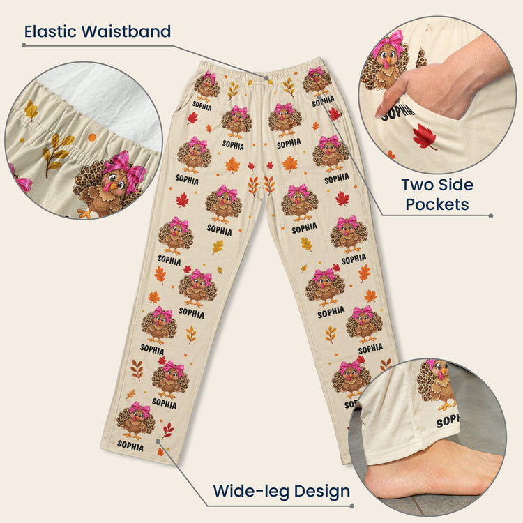 Custom Name, Turkey, Thankgiving Matching Pants - Personalized Lounge Pants 7