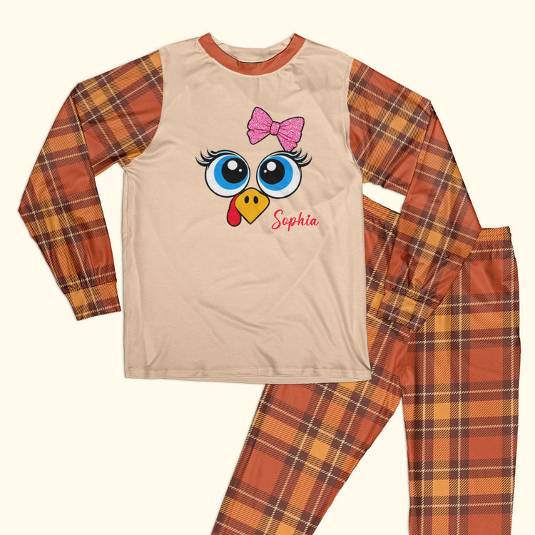 Custom Name, Turkey Thanksgiving Pattern Gift For Family, Matching Pajama - Personalized Pyjamas 5