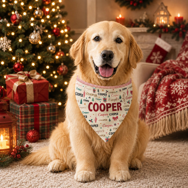 Custom Name Word Christmas Theme - Personalized Bandana Collar 1