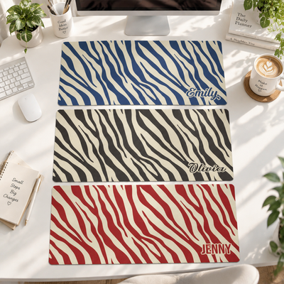 Custom Name Zebra Pattern Gifts For Her - Personalized Desk Mat