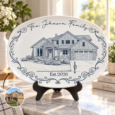 Custom New House Sketch Art New Home Gifts Christmas Gifts For Family, Couple - Personalized Platter