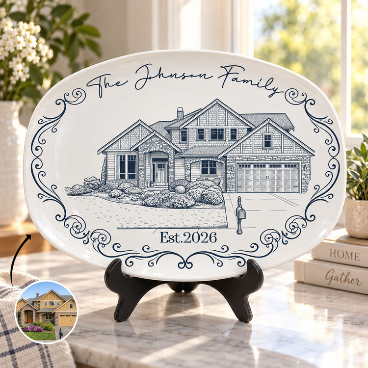 Custom New House Sketch Art New Home Gifts Christmas Gifts For Family, Couple - Personalized Platter 1