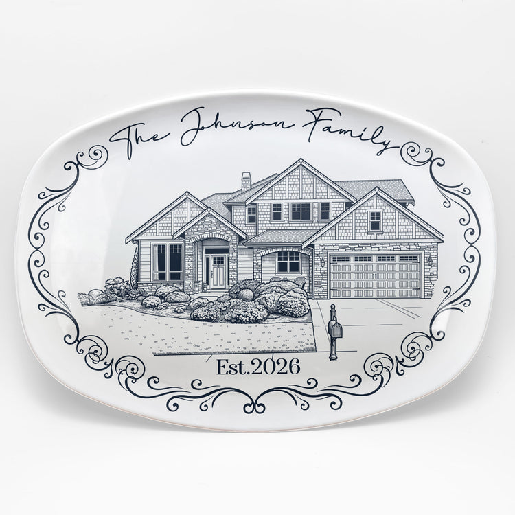 Custom New House Sketch Art New Home Gifts Christmas Gifts For Family, Couple - Personalized Platter 2
