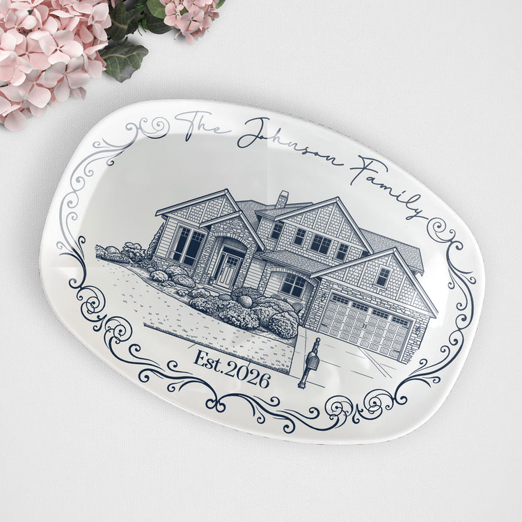 Custom New House Sketch Art New Home Gifts Christmas Gifts For Family, Couple - Personalized Platter 3