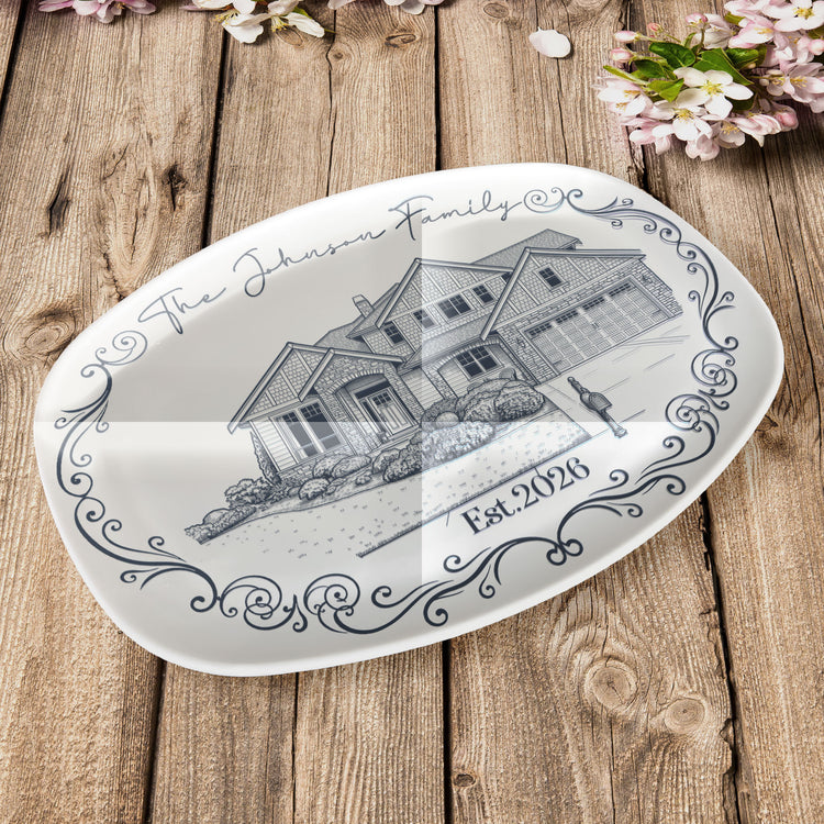 Custom New House Sketch Art New Home Gifts Christmas Gifts For Family, Couple - Personalized Platter 4