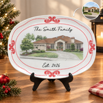 Custom New House Watercolor Art New Home Gifts Christmas Gifts For Family, Couple - Personalized Platter 1