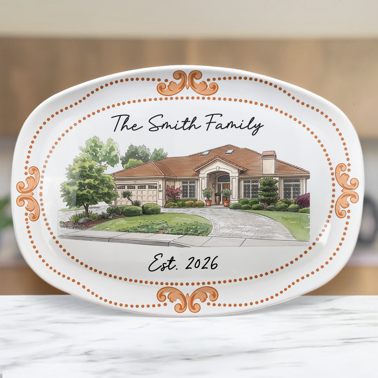Custom New House Watercolor Art New Home Gifts Christmas Gifts For Family, Couple - Personalized Platter 2