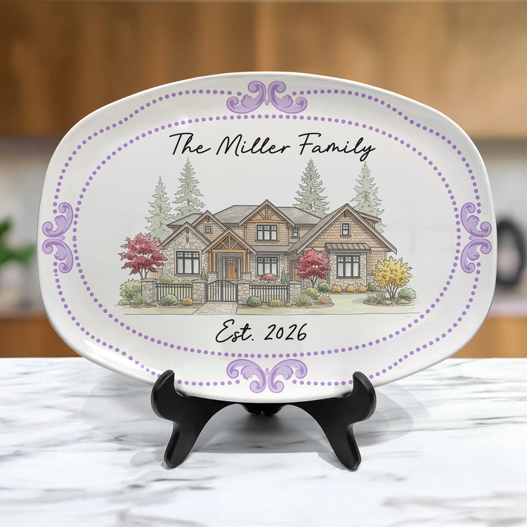 Custom New House Watercolor Art New Home Gifts Christmas Gifts For Family, Couple - Personalized Platter 3
