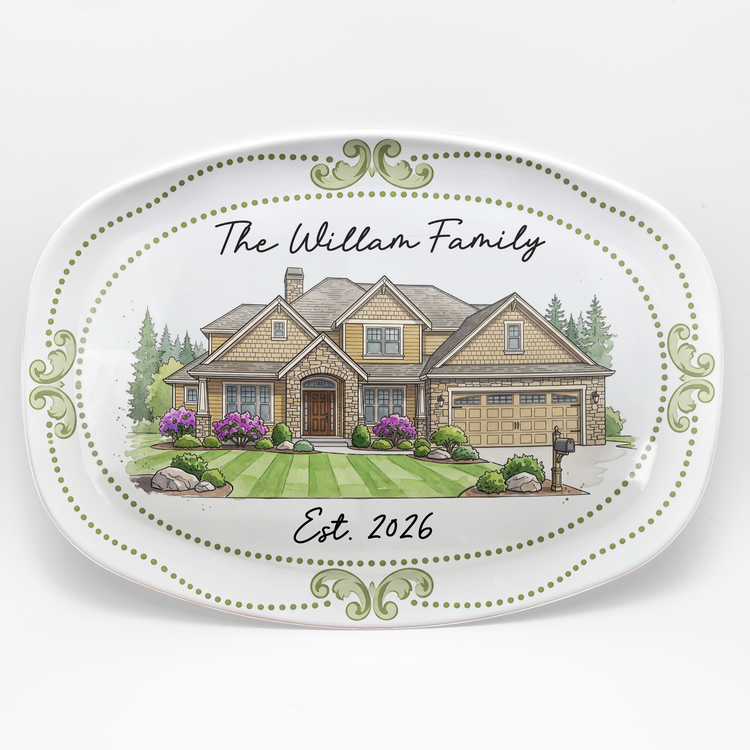 Custom New House Watercolor Art New Home Gifts Christmas Gifts For Family, Couple - Personalized Platter 4
