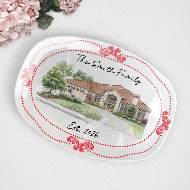 Custom New House Watercolor Art New Home Gifts Christmas Gifts For Family, Couple - Personalized Platter 5