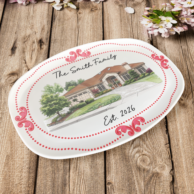 Custom New House Watercolor Art New Home Gifts Christmas Gifts For Family, Couple - Personalized Platter 6