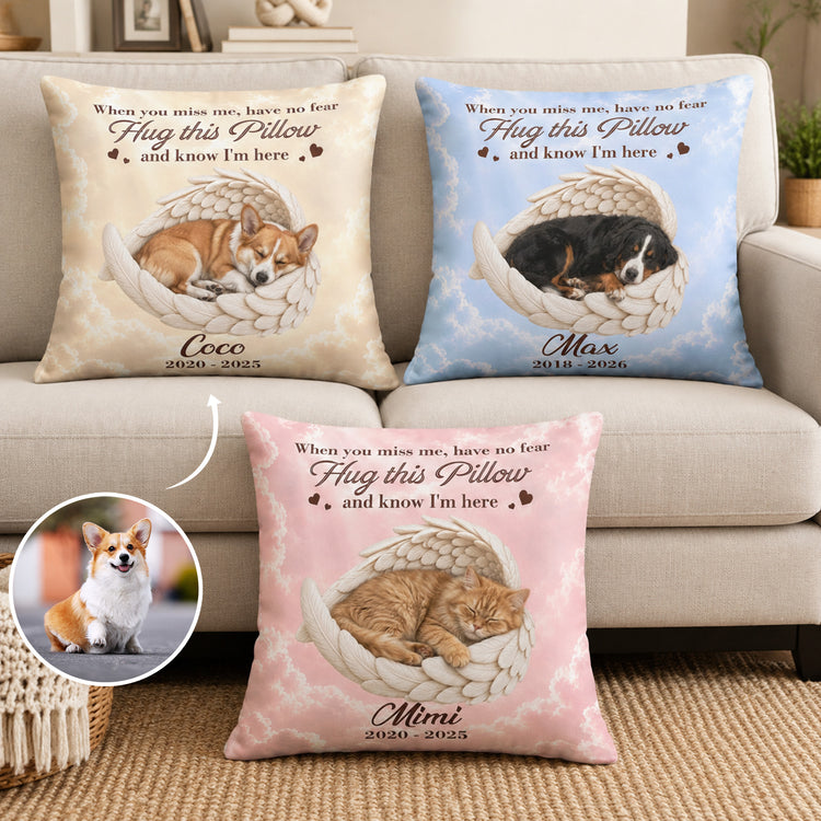 Custom Pet Angel Wings Hug This Pillow & Know I'm Here - Personalized Pillow 1