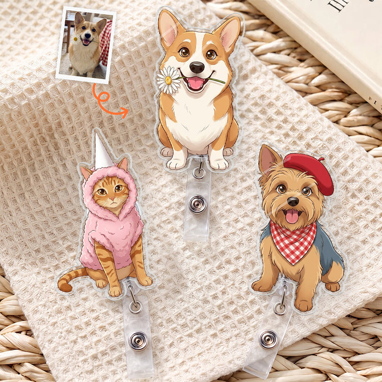 Custom Pet Cartoon Art For Pet Lovers - Personalized Acrylic Badge Reel 1