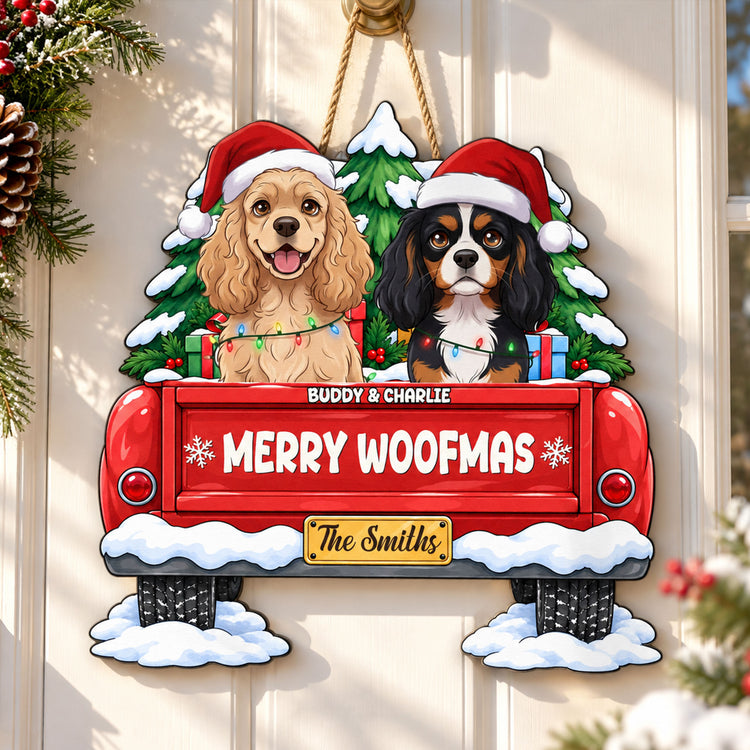 Custom Pet Cartoon Merry Christmas Welcome - Personalized Wood Sign 1