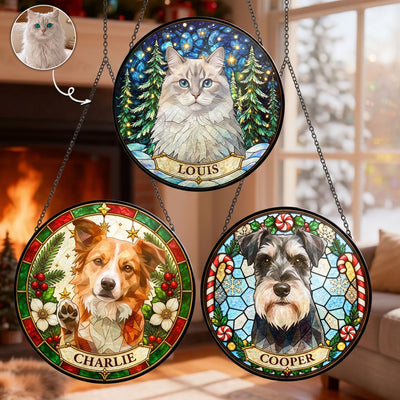 Custom Pet Christmas Decor Stained Glass Art - Personalized Window Hanging Suncatcher