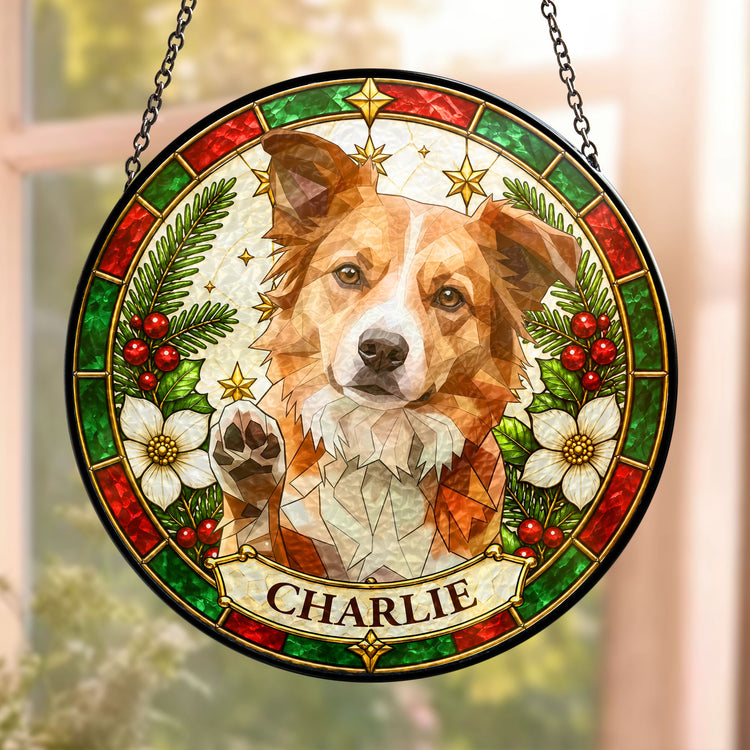 Custom Pet Christmas Decor Stained Glass Art - Personalized Window Hanging Suncatcher 2