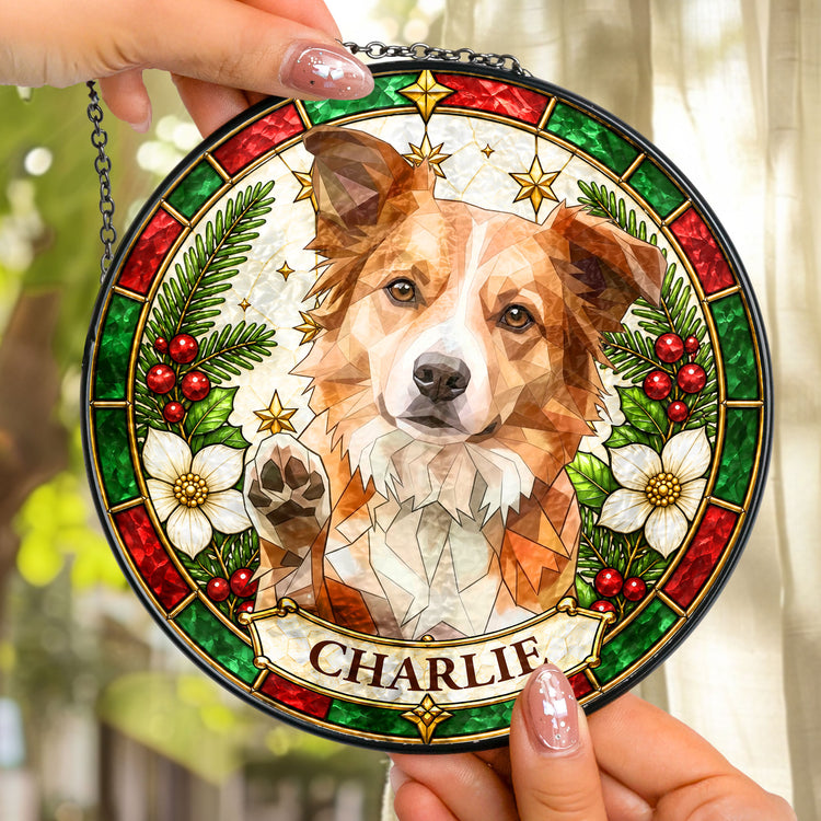 Custom Pet Christmas Decor Stained Glass Art - Personalized Window Hanging Suncatcher 3