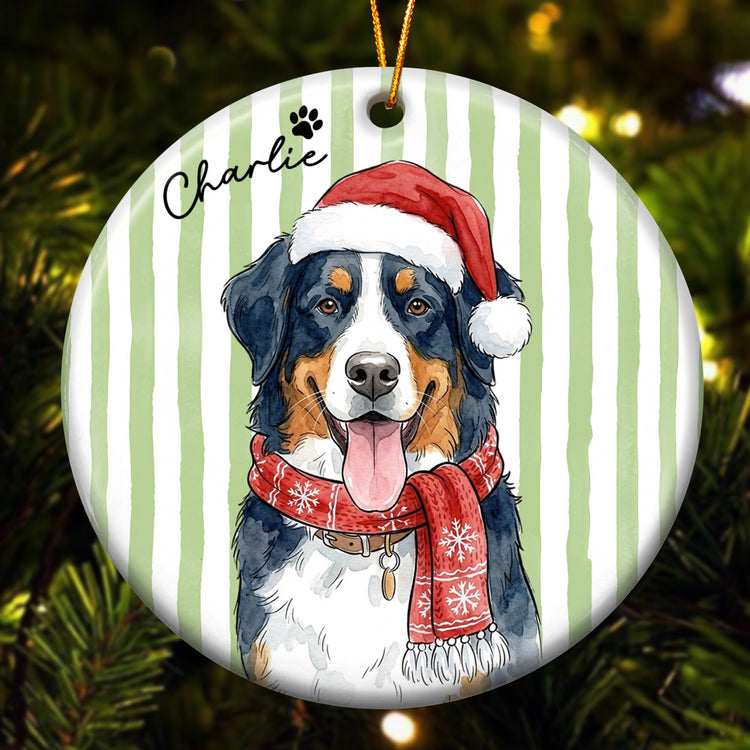 Custom Pet Christmas Watercolor Striped Pattern - Personalized Ornament 3