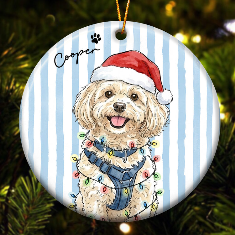 Custom Pet Christmas Watercolor Striped Pattern - Personalized Ornament 4