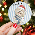 Custom Pet Christmas Watercolor Striped Pattern - Personalized Ornament 5