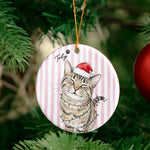 Custom Pet Christmas Watercolor Striped Pattern - Personalized Ornament 6