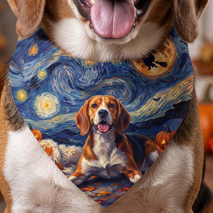 Custom Pet Dog Cat Portrait Halloween Van Gogh Art - Personalized Bandana Collar 3