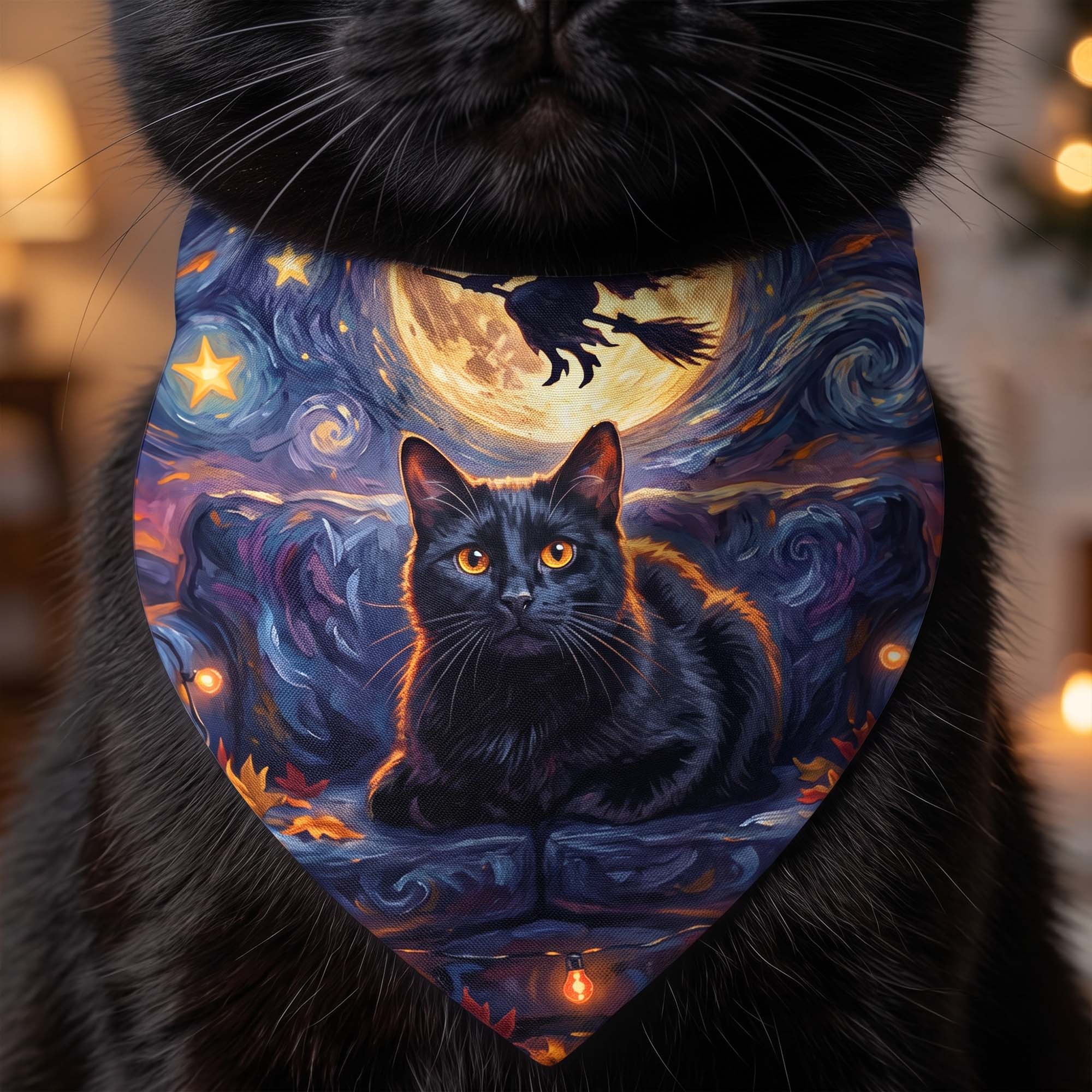 Custom Pet Dog Cat Portrait Halloween Van Gogh Art - Personalized Bandana Collar 4