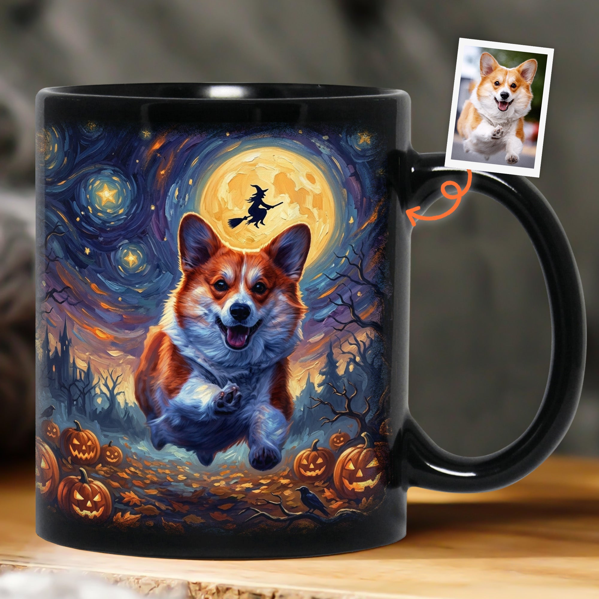 Custom Pet Dog Cat Portrait Halloween Van Gogh Art - Personalized Mug 1
