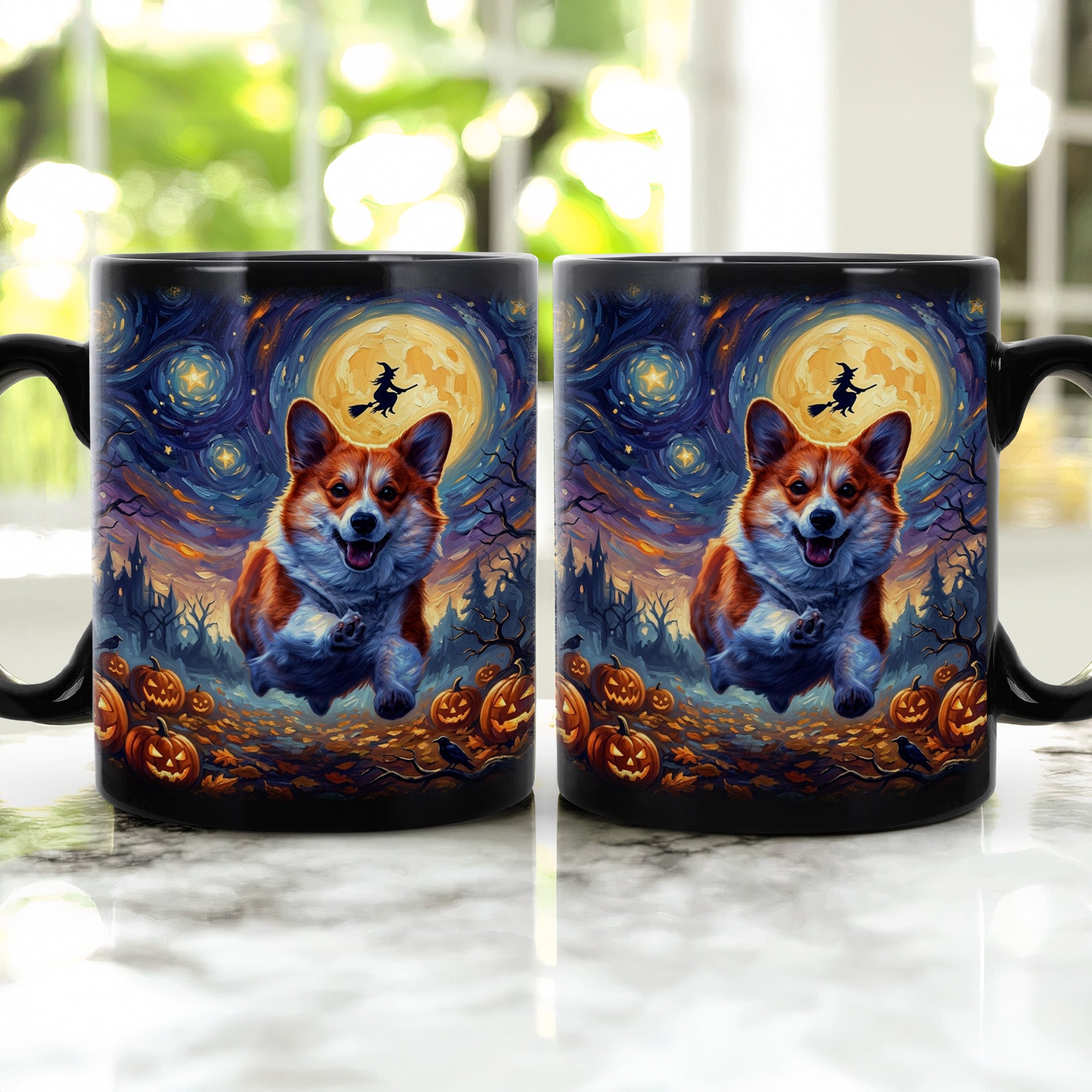 Custom Pet Dog Cat Portrait Halloween Van Gogh Art - Personalized Mug 2