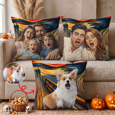 Custom Pet Dog Cat Portrait Halloween Van Gogh Art - Personalized Pillow