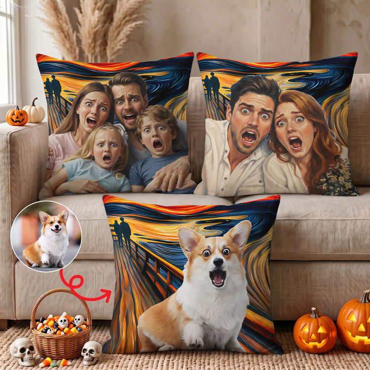 Custom Pet Dog Cat Portrait Halloween Van Gogh Art - Personalized Pillow 1