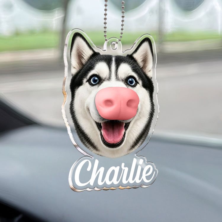 Custom Pet Funny Face With Squishy Nose - Personalized Car Hanger 4