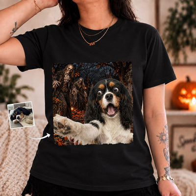 Custom Pet Halloween Funny Selfie Vintage Ghost Boo - Personalized Shirt