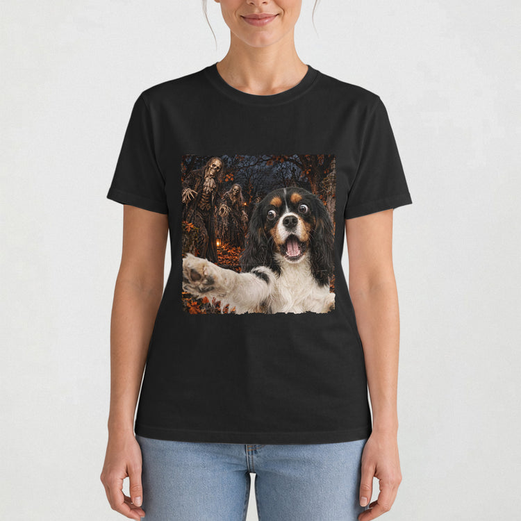Custom Pet Halloween Funny Selfie Vintage Ghost Boo - Personalized Shirt 2