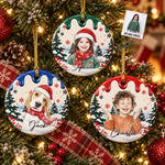 Custom Pet Kid Photo Watercolor Art For Kids, Son, Daughter, Pet Lovers - Personalized Ornament 1
