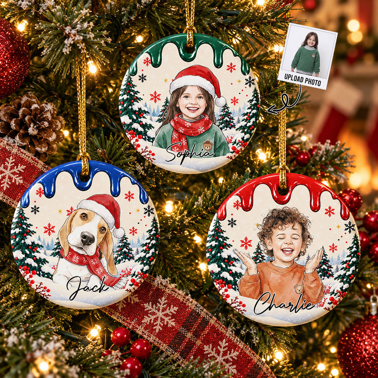 Custom Pet Kid Photo Watercolor Art For Kids, Son, Daughter, Pet Lovers - Personalized Ornament 1