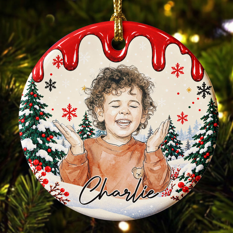 Custom Pet Kid Photo Watercolor Art For Kids, Son, Daughter, Pet Lovers - Personalized Ornament 4