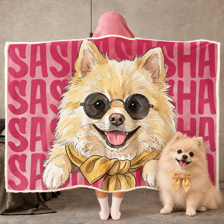 Custom Pet Photo & Name Watercolor Art - Personalized Blanket Hoodie 1